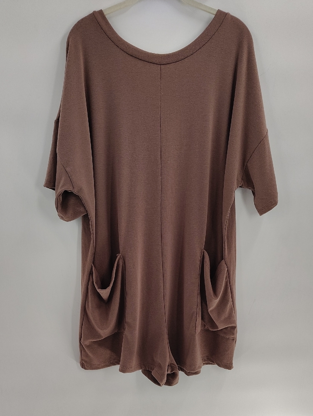 Bucketlist Romper Size Large Brown Front Pockets V Drop Back Oversized